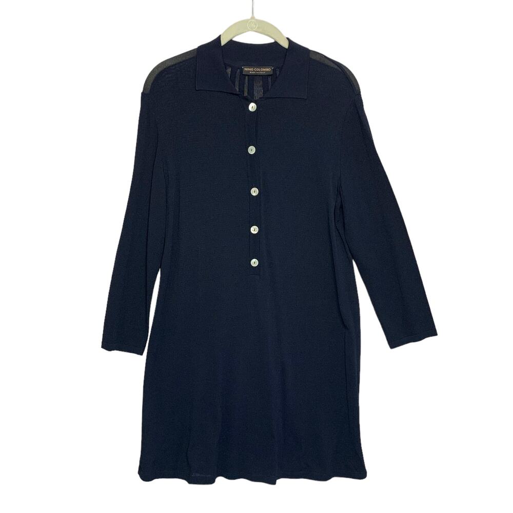 Nino Columbo Long Sleeve Stretch Lagenlook Mini Dress Women's Sz 38 (M) Navy